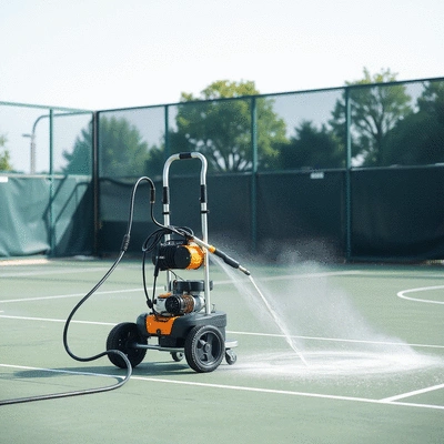 Cleaning tennis court surface