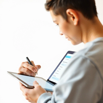 User submitting online form on tablet