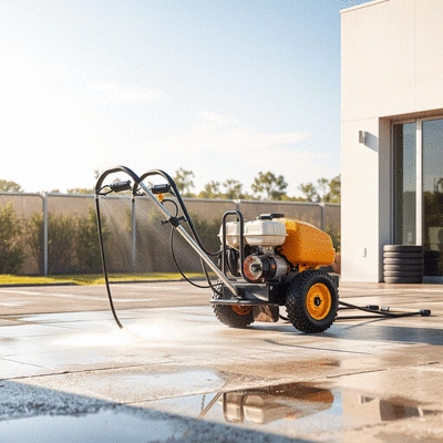Power washing equipment in action