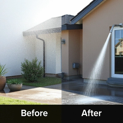 Before and after pressure washing