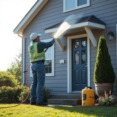 User washing the exterior of a house