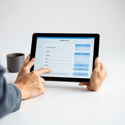 User submitting online form on tablet