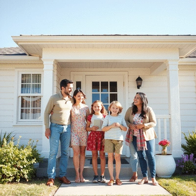 Happy family enjoying a clean home exterior