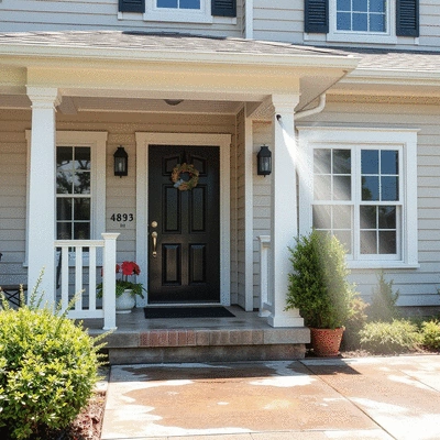 Clean home exterior after power washing