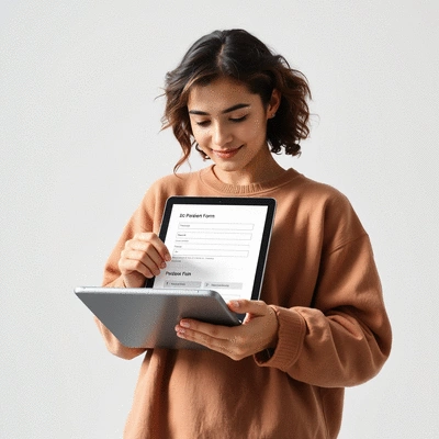 User submitting online form on tablet