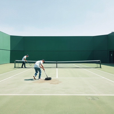 Tennis court maintenance services in action